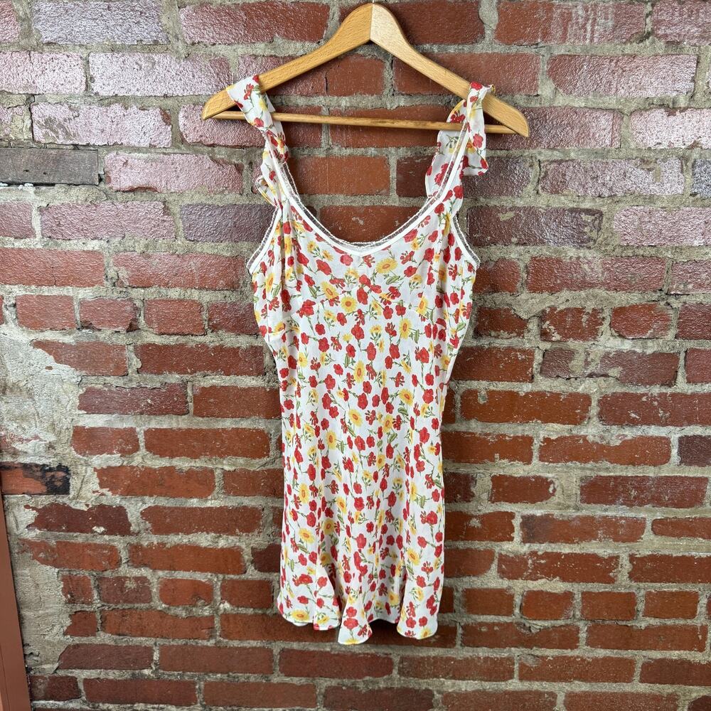 Vintage Intimates By Flora Nightgown Womens Medium White Floral Chemise Sleep